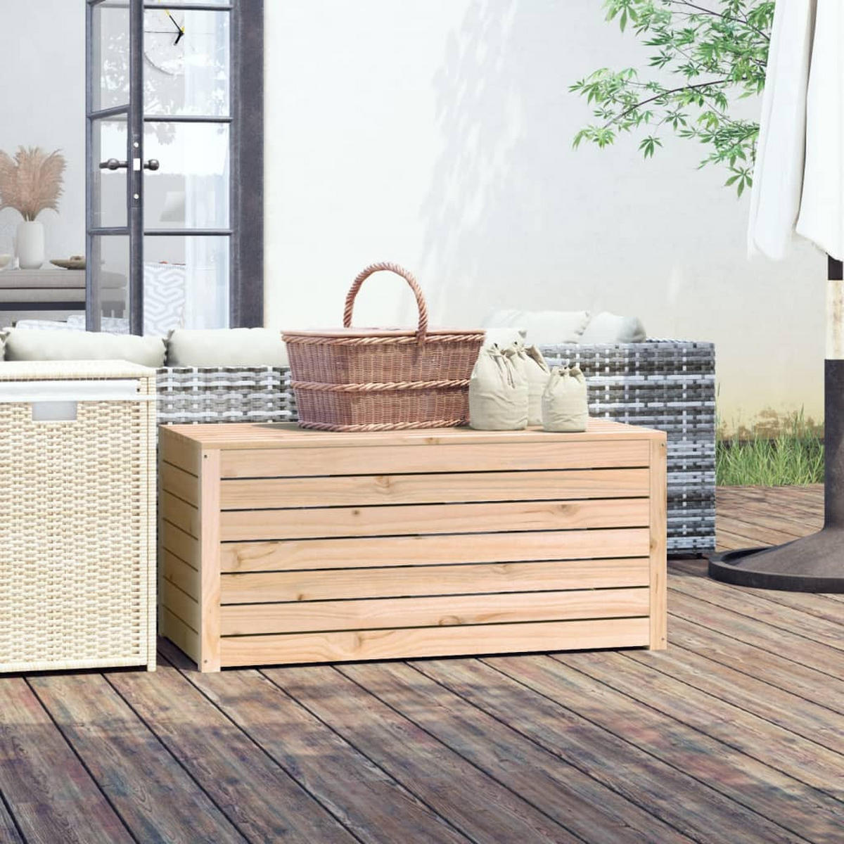 GARTENBOX 101x50,5x46,5 cm Massivholz Kiefer - Kieferfarben, Holz (101/46.5/50.5cm) - furnicato