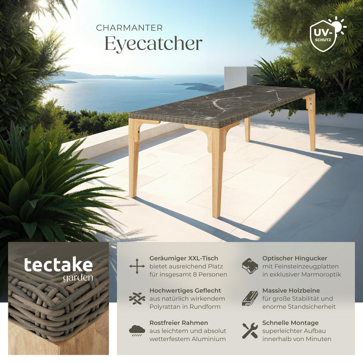 GARTENTISCH Foggia,196 x 87 x 76 cm,natur - Naturfarben, Kunststoff (196/87/76cm) - tectake