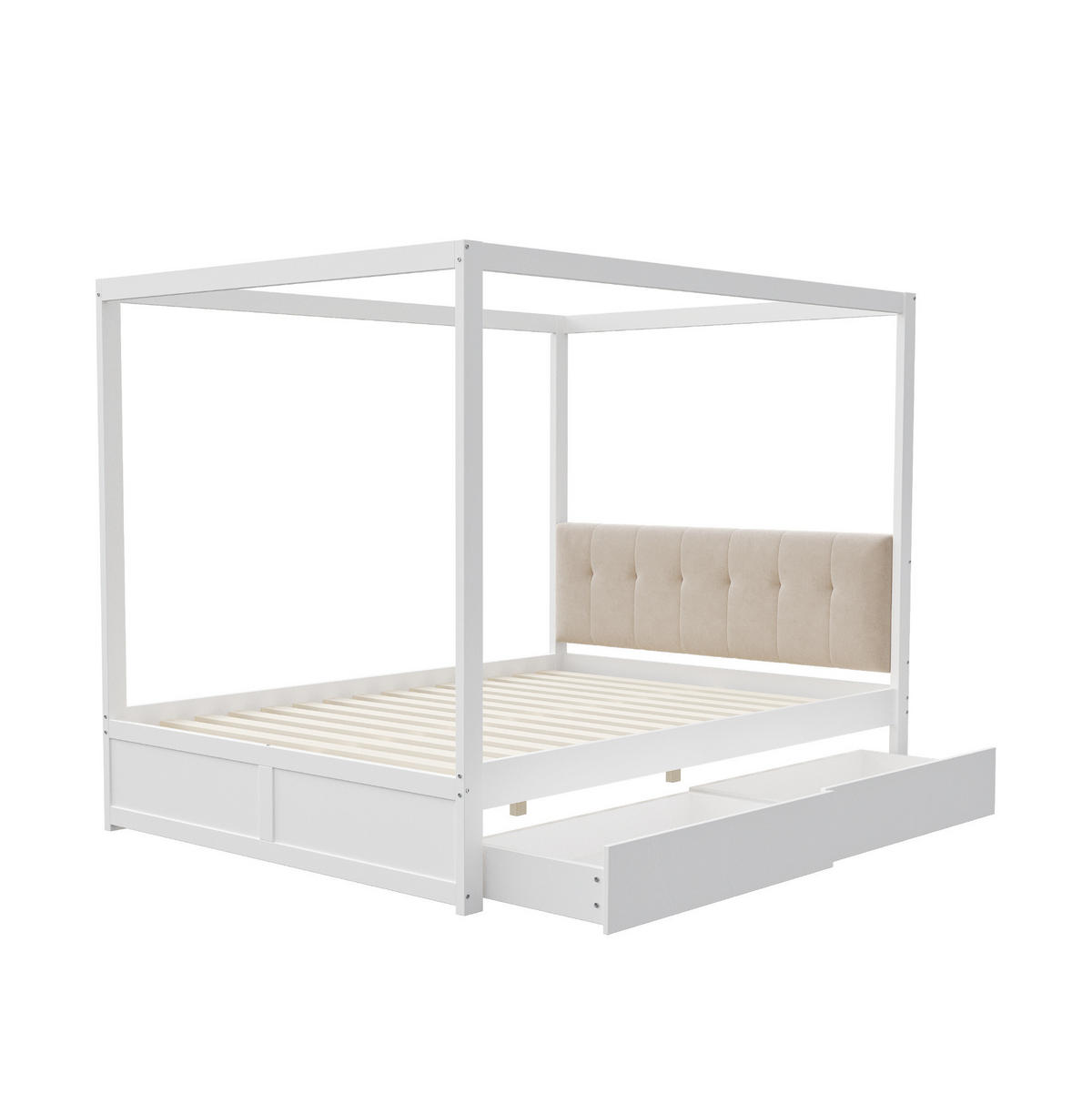HIMMELBETT 140/200 cm weiß mit großen Schubladen und gepolsterter Rückenlehne - Weiß, Holz (140/200cm) - OKWISH
