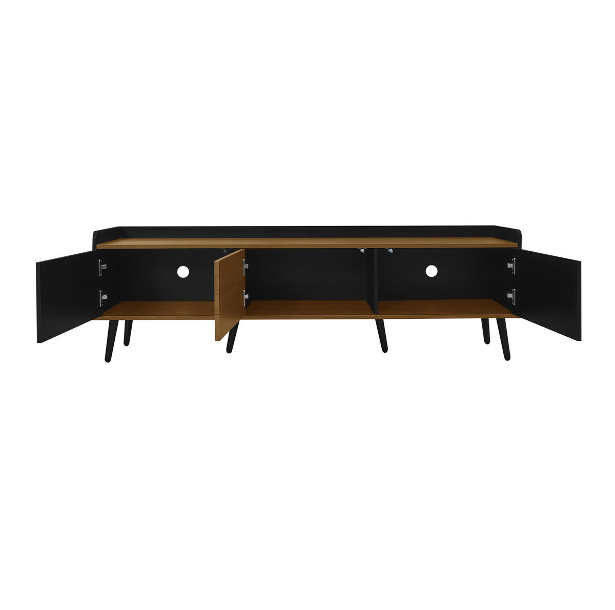 TV-SCHRANK 160/39/49,5 cm schwarz und natur E1 MDF mit dreitürigem Design - Schwarz, Holzwerkstoff (160/49.5/39cm) - OKWISH