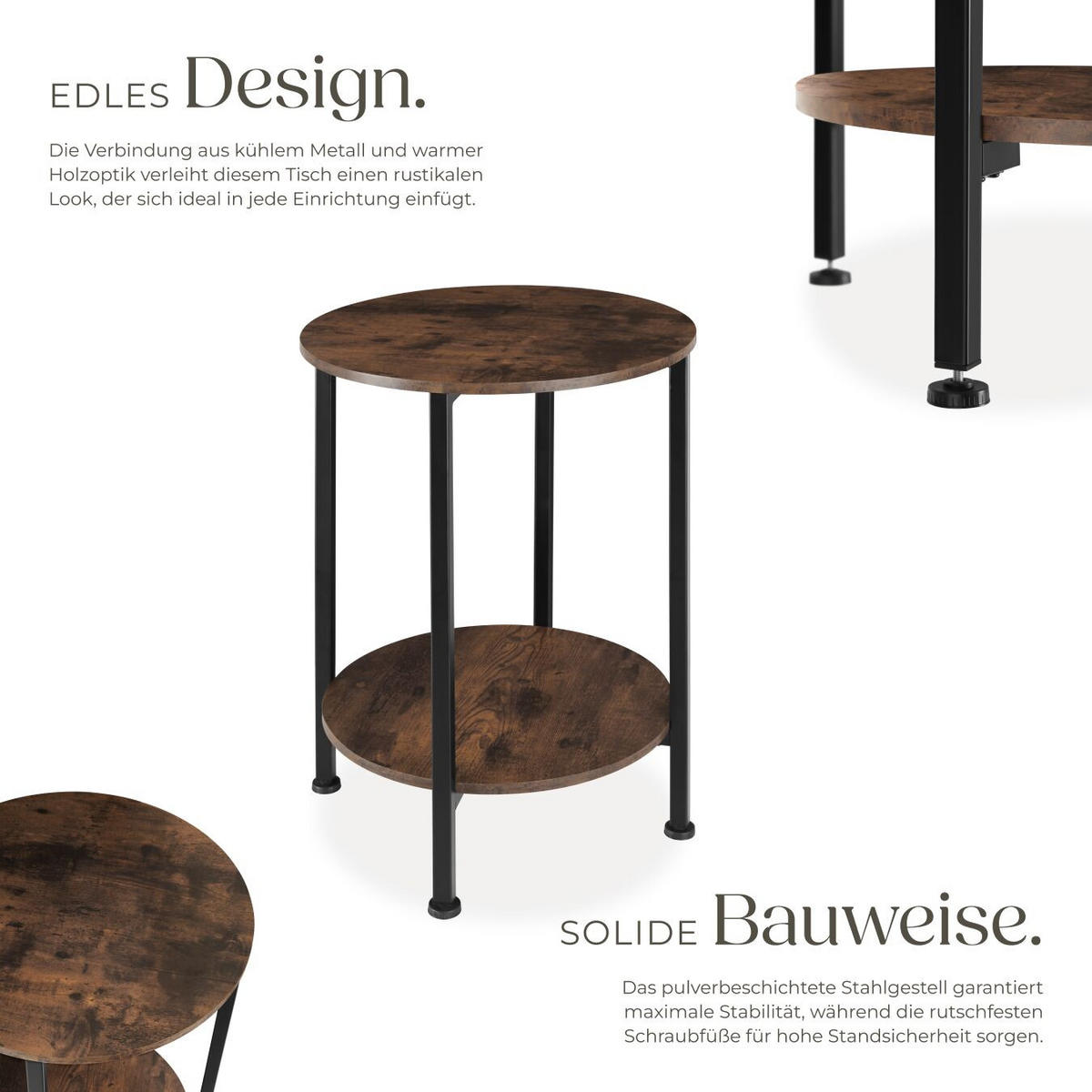 BEISTELLTISCH Ballina,45 x 64 cm,Industrial Holz dunkel, rustikal - Rostfarben, Holz (45/45/64cm) - tectake