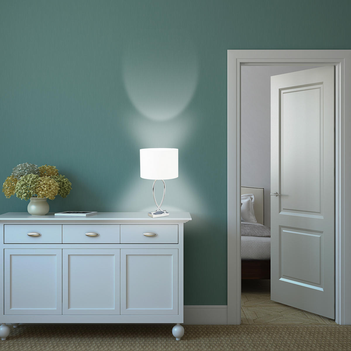 2XTISCHLAMPE - Silberfarben, Textil/Metall (18/28/51cm) - Relaxdays