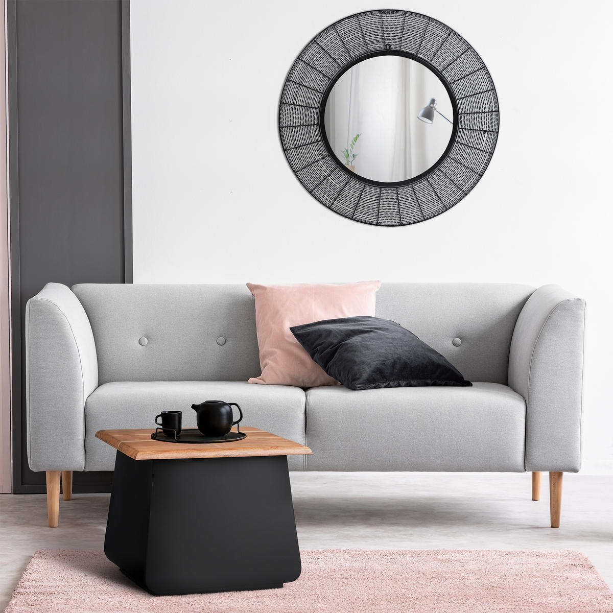 BEISTELLTISCH rechteckig Schwarz/Natur 50/40/50 cm - Schwarz, Metall (50/40/50cm) - WOMO-DESIGN
