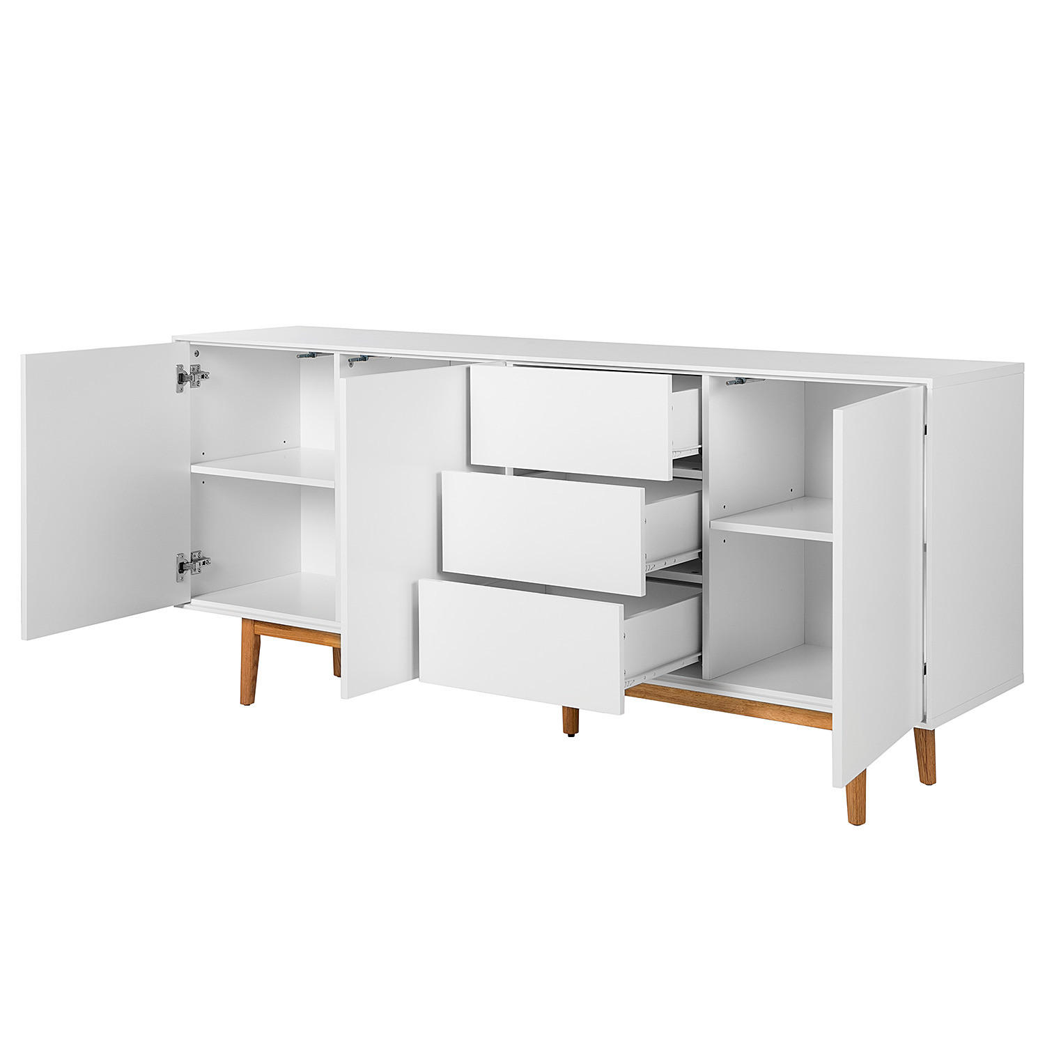 SIDEBOARD - Weiß - Eiche, 180/80/40 cm - Eichefarben/Weiß, Holzwerkstoff (180/80/40cm) - home24