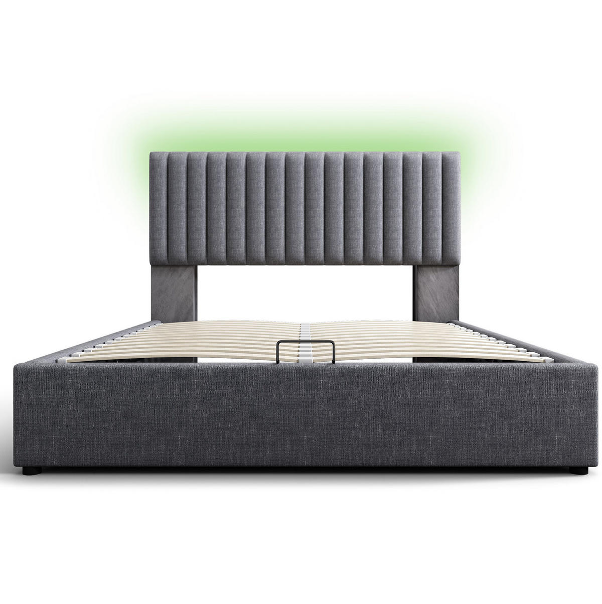 ČALOUNĚNÁ postel 160/200 cm šedá ze lnu s LED čelem, USB-C a úložným prostorem - šedá, textil (160/200cm) - OKWISH