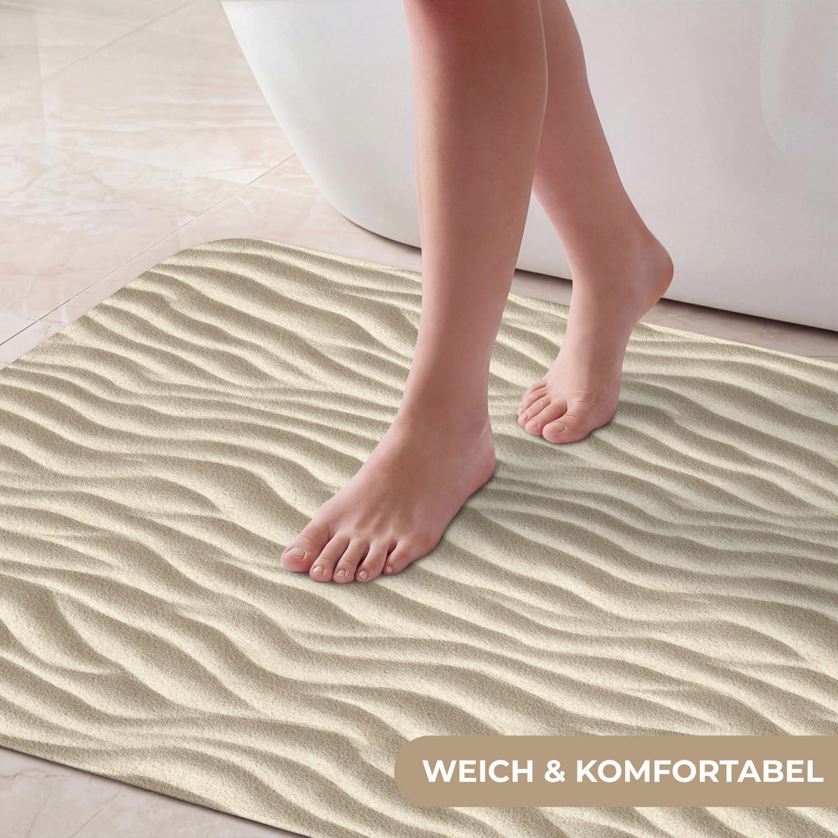 KÚPEĽŇOVÁ PREDLOŽKA Piesok - Vlny - Béžová 90x60 cm - béžová, textil/plast (90/60cm) - OnlyWow