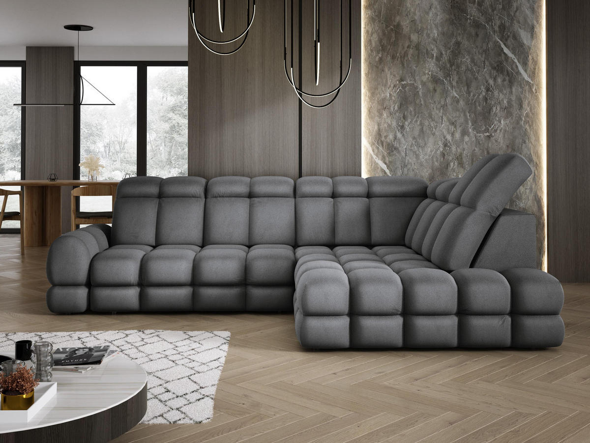 ECKSOFA TOLLO Solar-stoff L-form 302x217x105 cm grau - Dunkelgrau, Holz/Textil (217/302cm) - DomoHome