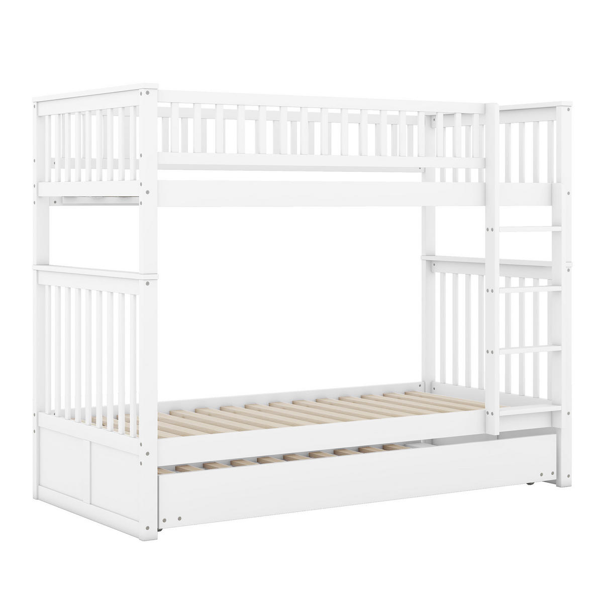 ETAGENBETT 90/200 cm in Weiß mit Ausziehbett und Treppe - Weiß, Holz (90/200cm) - BEAOK