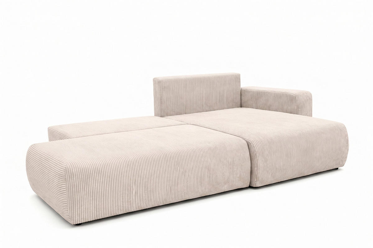 ECKSOFA Mit Schlaffunktion Und Bettkasten, Cordstoff Poso, Beige, Rechts, OPEN XL - Creme, Holz (262/145cm) - Kaiser Möbel