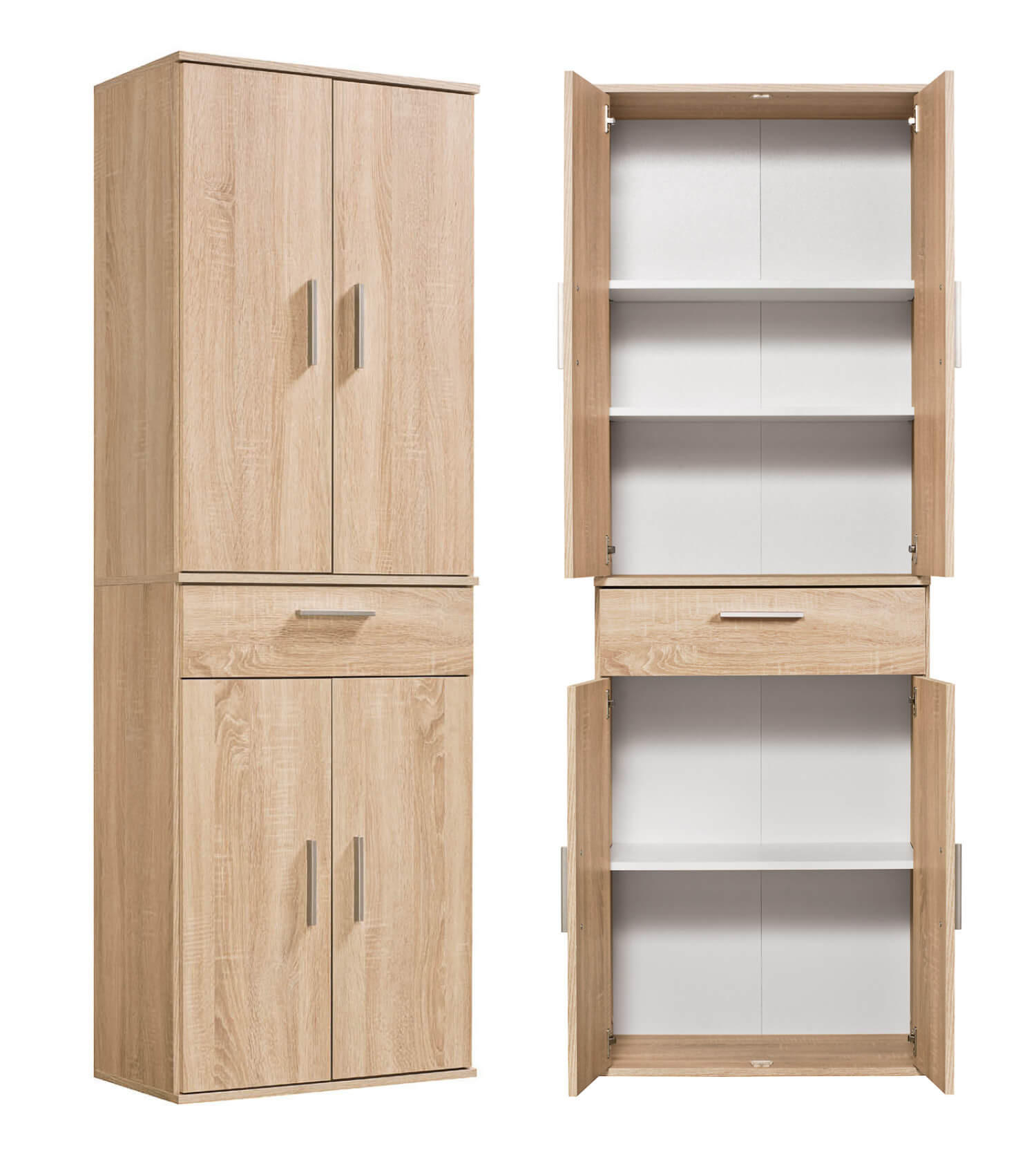 MEHRZWECKSCHRANK Der Praktische - Weiß/Sonoma Eiche, Holzwerkstoff (60/180/34cm) - Mokebo