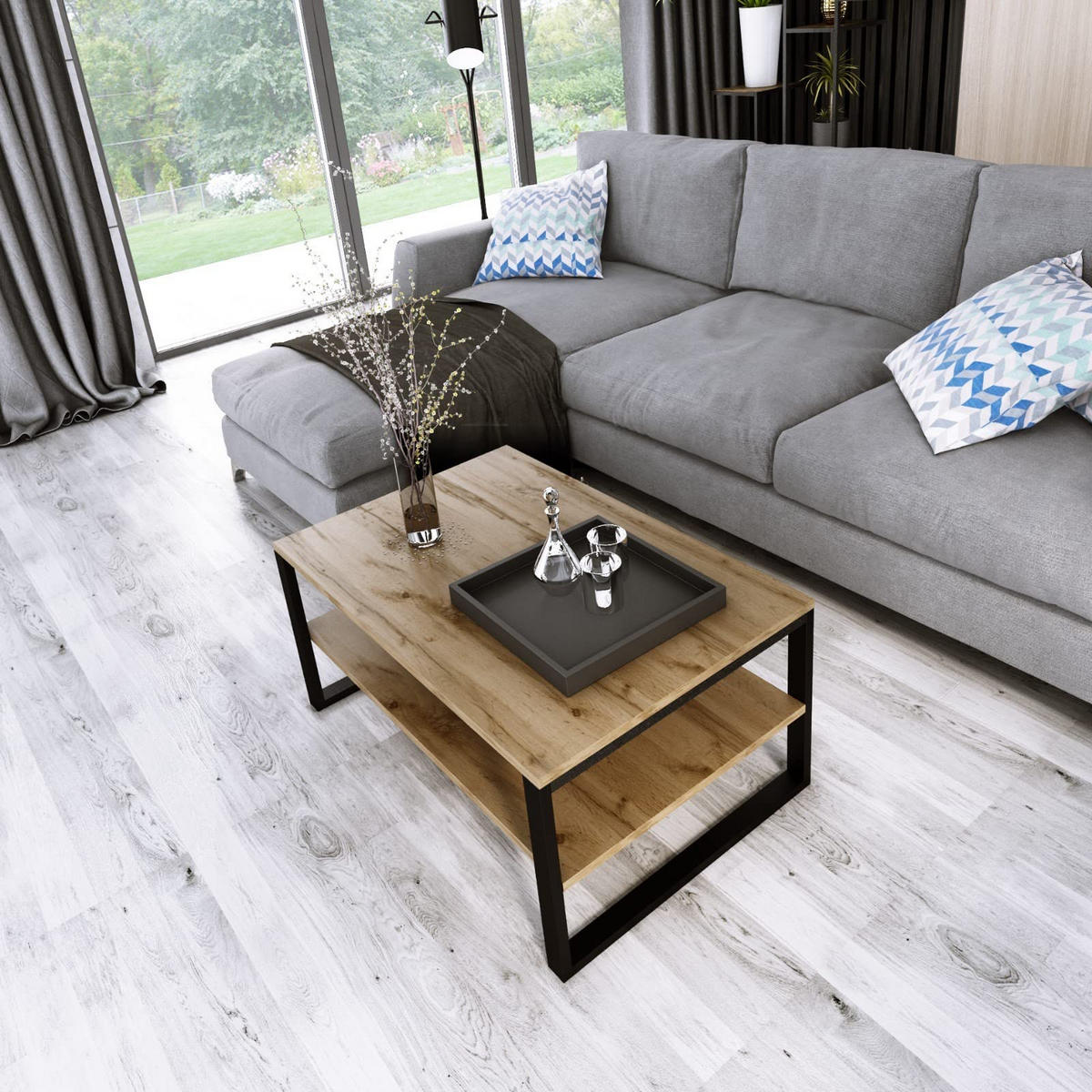 COUCHTISCH Basic rechteckig Wotan Eiche mit Metallbeinen - Ahornfarben, Metall (60/90/18cm) - Design Möbel