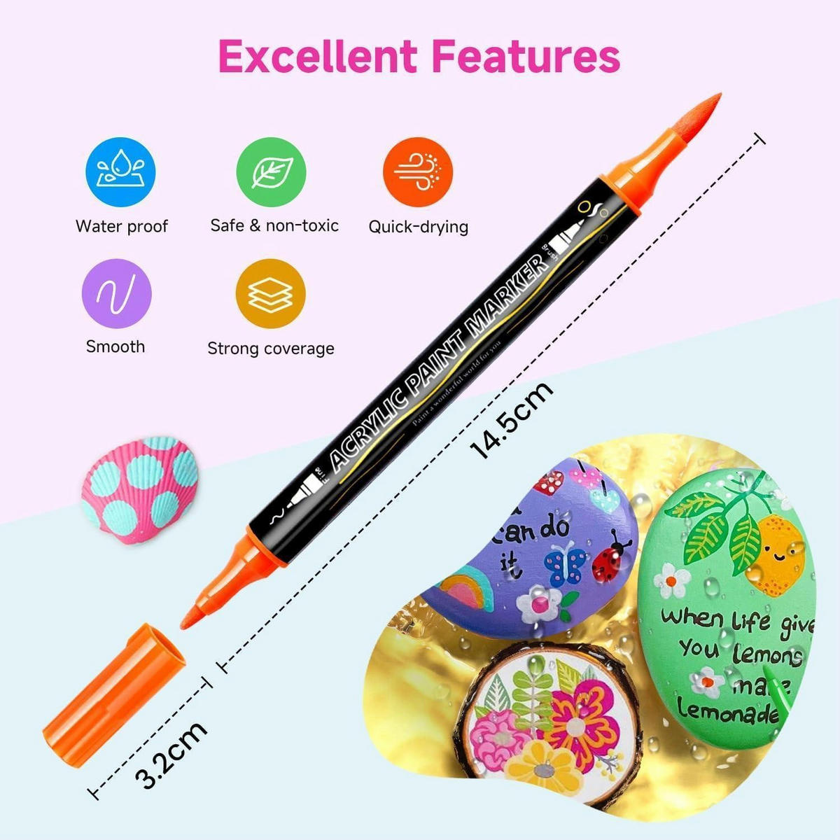 ACRYLSTIFTE Set 72 Farben Dual Tip Wasserfest für verschiedene Oberflächen - Multicolor, Kunststoff (19/5.5/27.5cm)