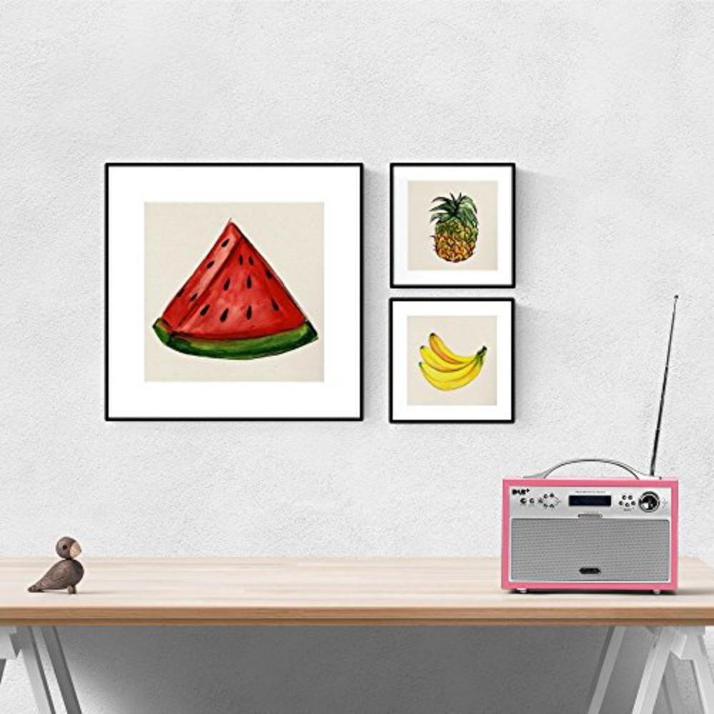 POSTER Set Mit 4 Obst Sommer 25X25cm Schwarzer Rahmen - Schwarz, Papier (25/3cm) - Nacnic