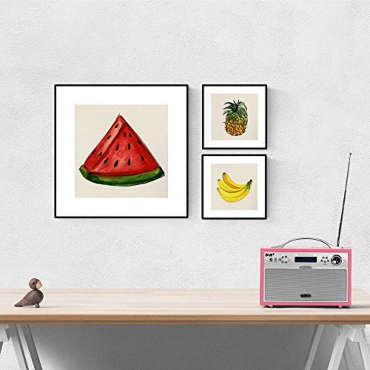 POSTER Set Mit 4 Obst Sommer 25X25cm Schwarzer Rahmen - Schwarz, Papier (25/3cm) - Nacnic