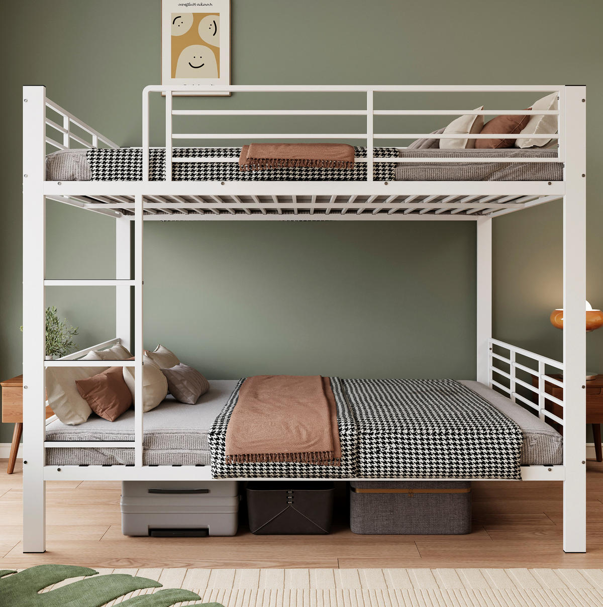 ETAGENBETT aus Metall 140x200 cm Weiß mit Rausfallschutz, Leiter und geräuscharmem Schlafkomfort - Weiß, Metall (140/200cm) - Modfu