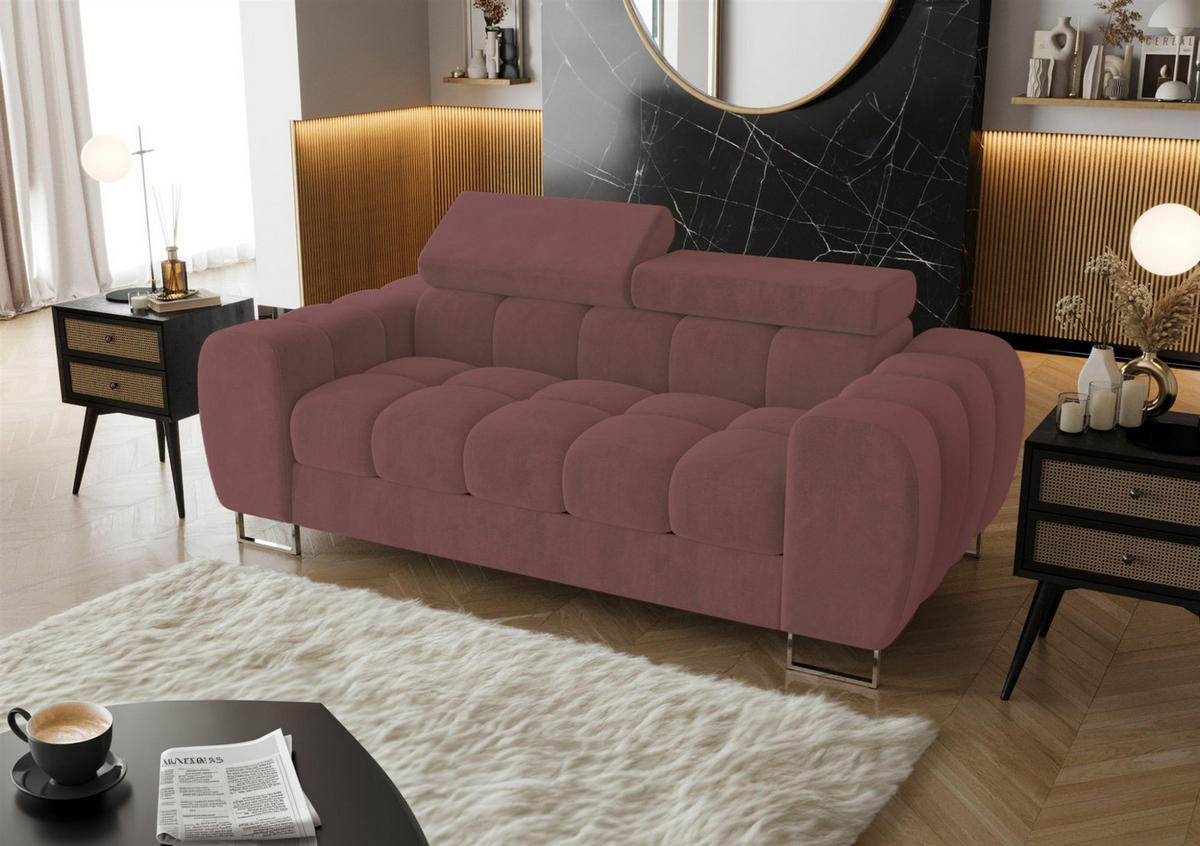 SOFA 2-sitzer Bastien In Stoff Terra - Dunkelrosa, Holzwerkstoff/Textil (195/95/97cm) - Fun Möbel