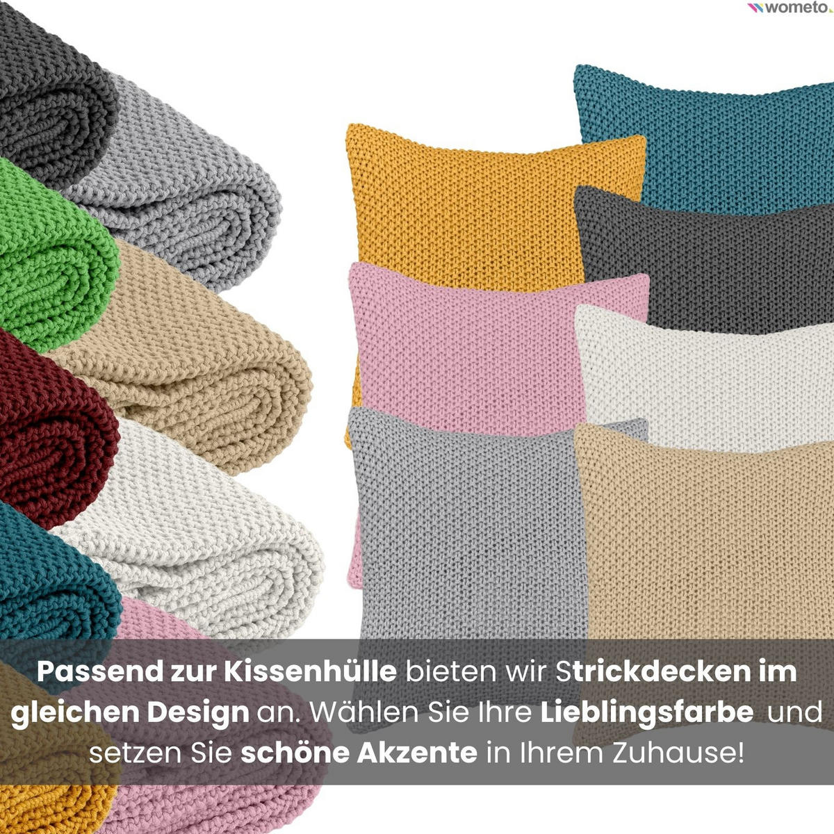 KISSENHÜLLE Strick türkis 45/45 cm mit Reißverschluss - Türkis, Textil (45/45cm) - wometo