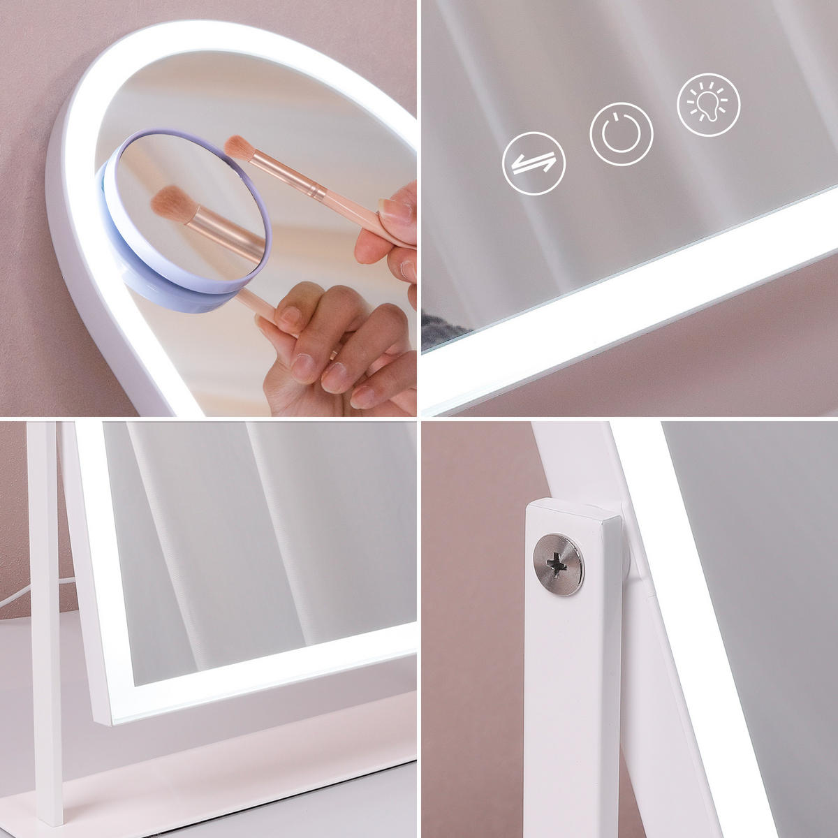 SCHMINKSPIEGEL mit LED Gewölbter Lichtleiste weiß 30/41 cm - Weiß, Metall (30/41/3cm) - VANITII