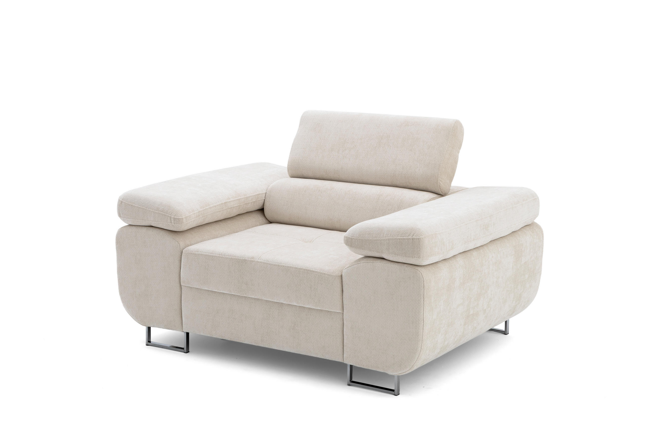 SESSEL WILD mit verstellbare Kopfstütze Chenille Beige - Chromfarben/Beige, Holz/Textil (130/100/101cm) - Muffo