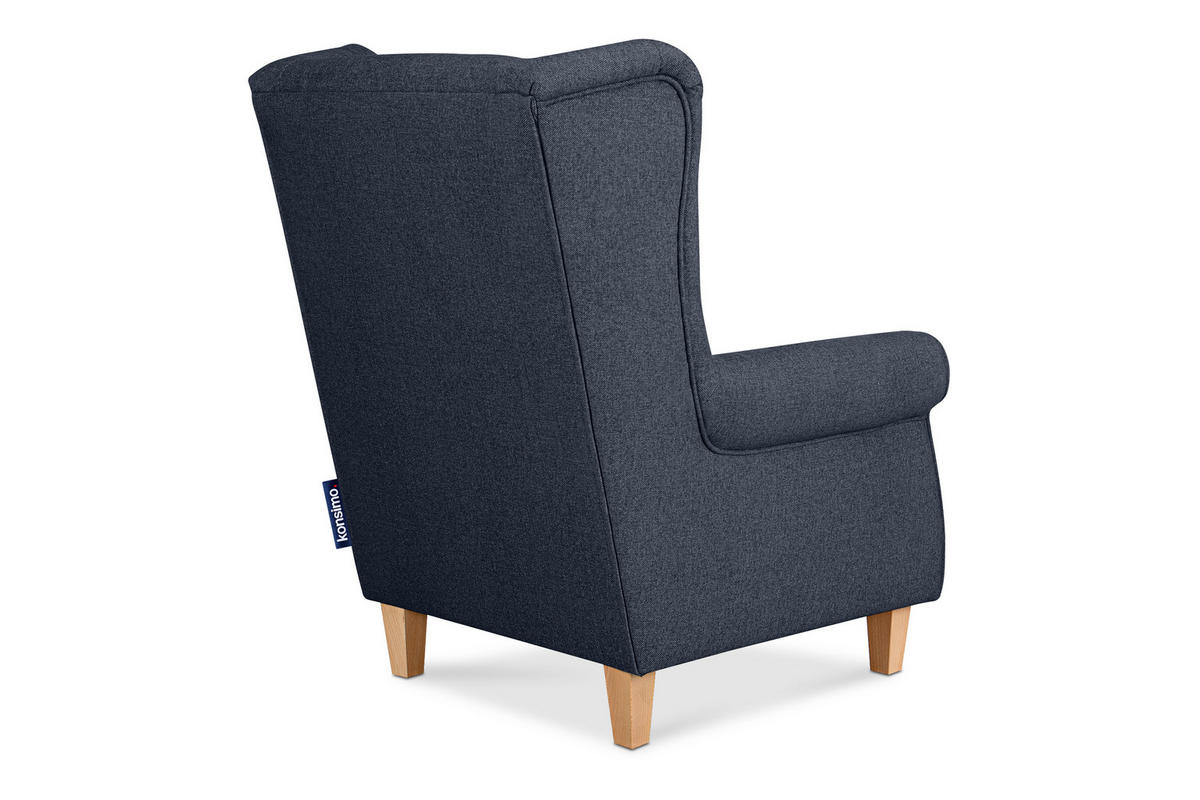 OHRENSESSEL MILES mit Armlehnen, navyblau - Blau/Grün, Holz/Textil (82/105/97cm) - KONSIMO®