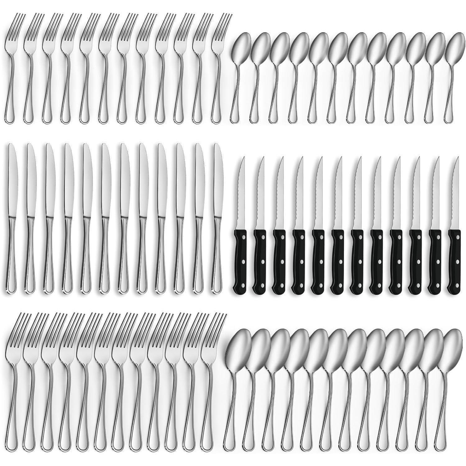 BESTECKSET 72-teiliges Set Edelstahl Hochglanzpoliert für 12 Personen - Silberfarben, Metall