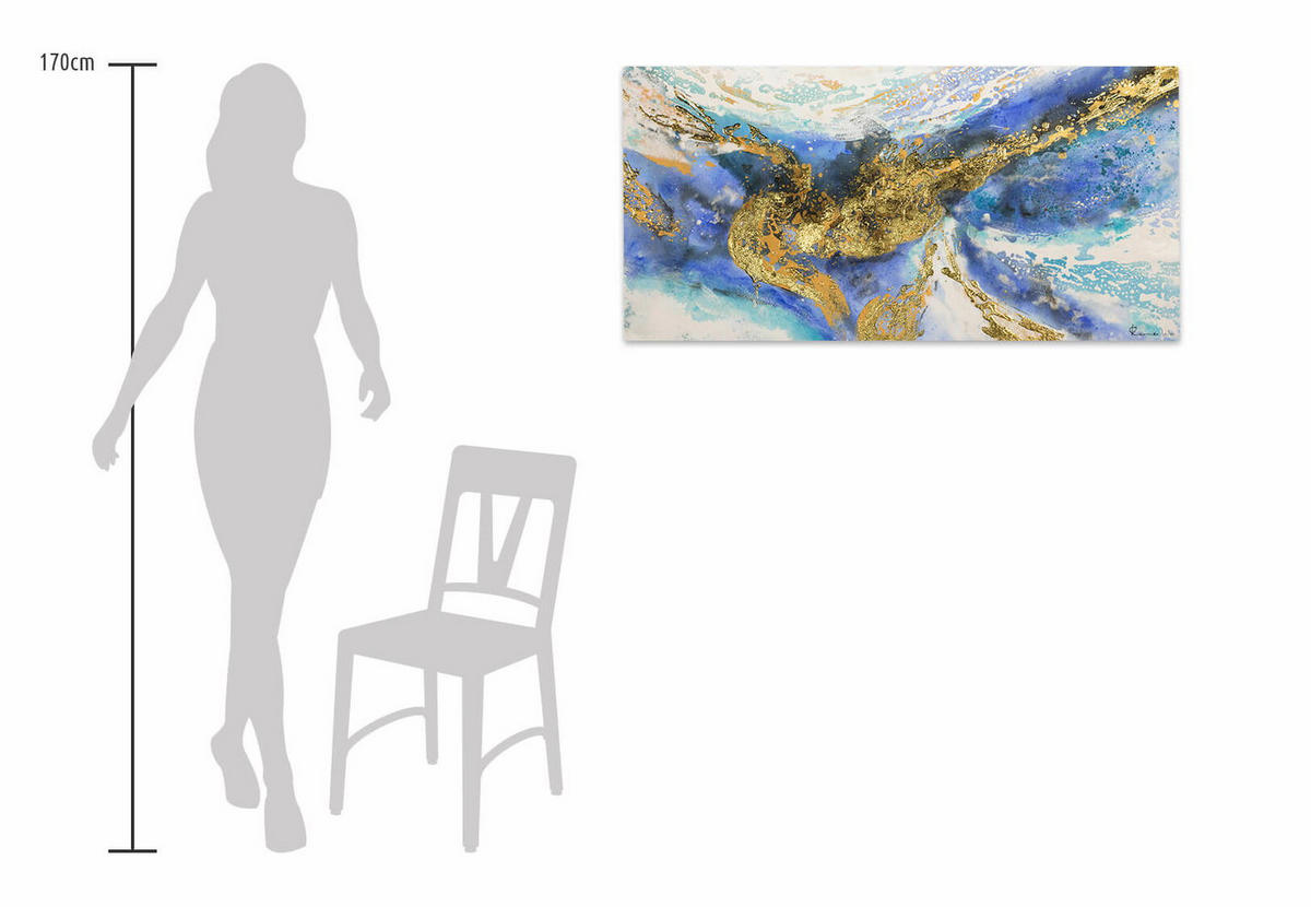 ACRYLBILD HANDGEMALT 120/60 cm - Blau/Goldfarben, Holz/Textil (1.68/60cm) - KUNSTLOFT