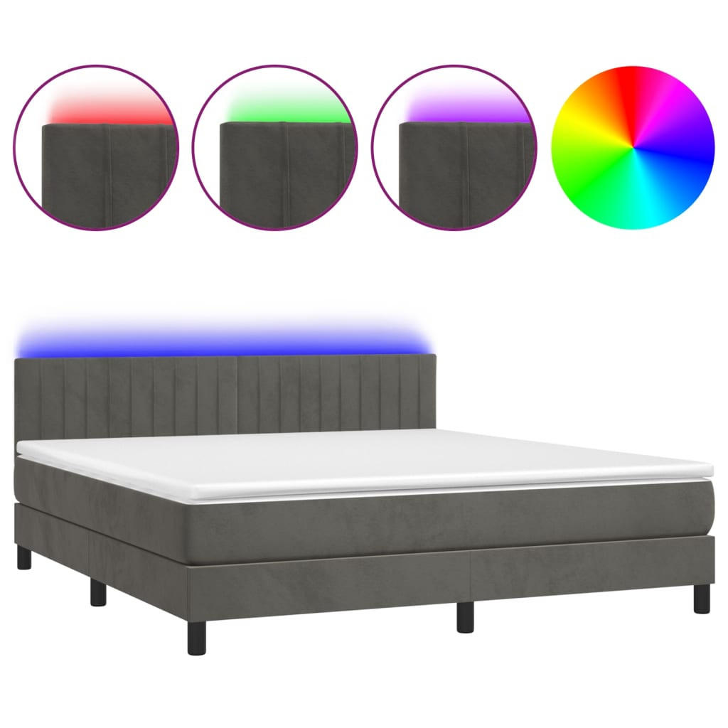 BOXSPRINGBETT MIT MATRATZE & LED DUNKELGRAU 180X200 CM SAMT - Dunkelgrau, Holz/Textil (180/200cm) - vidaXL