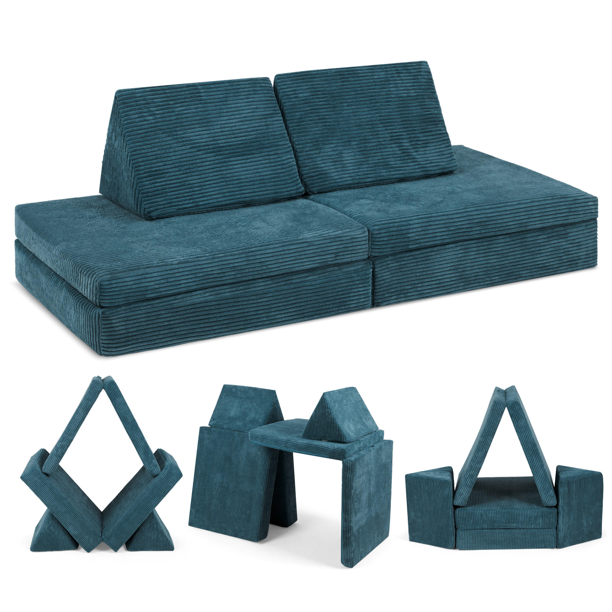 KINDERSOFA Spielparadies - Dunkelgrün, Textil (66/52/150cm) - Linodino