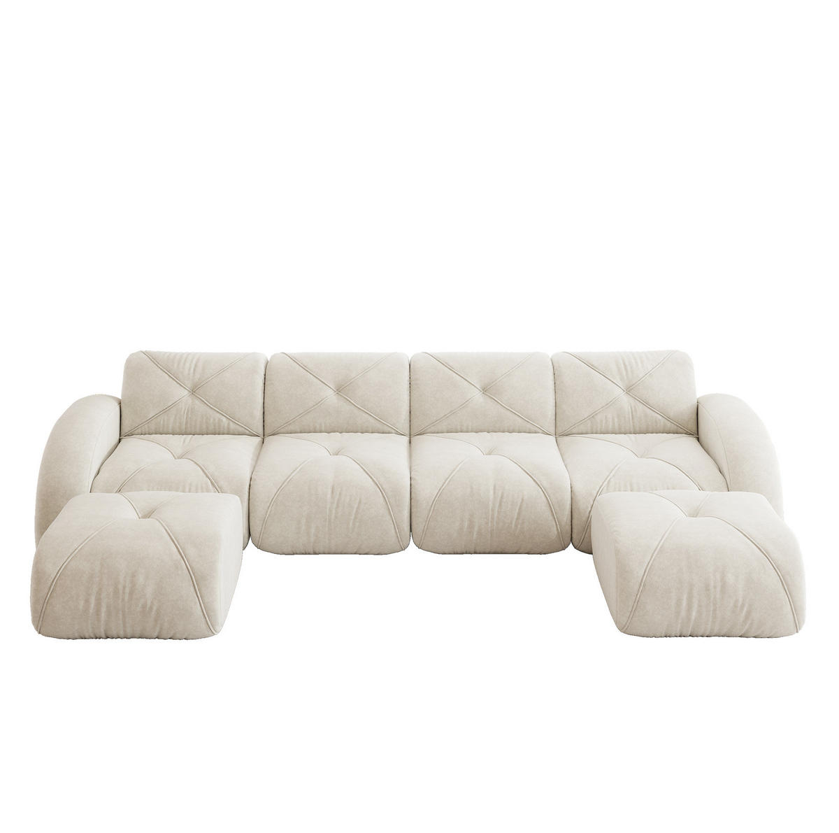 SOFA U-Form 4-Sitzer Chenille White mit 2 Hockern - Weiß, Kunststoff (171/76/358.1cm) - Meubliv