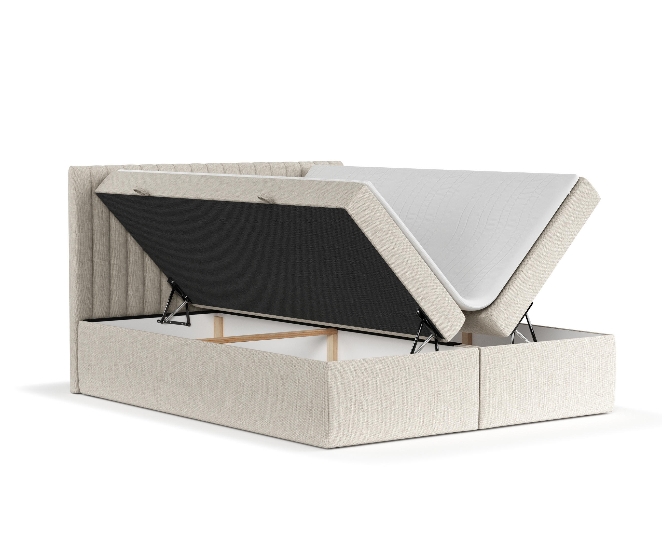 BOXBETT Spencer Beige 160/200 cm mit Matratze und Topper - Beige/Schwarz, Holz/Holzwerkstoff (160/200cm) - Maison de Reve