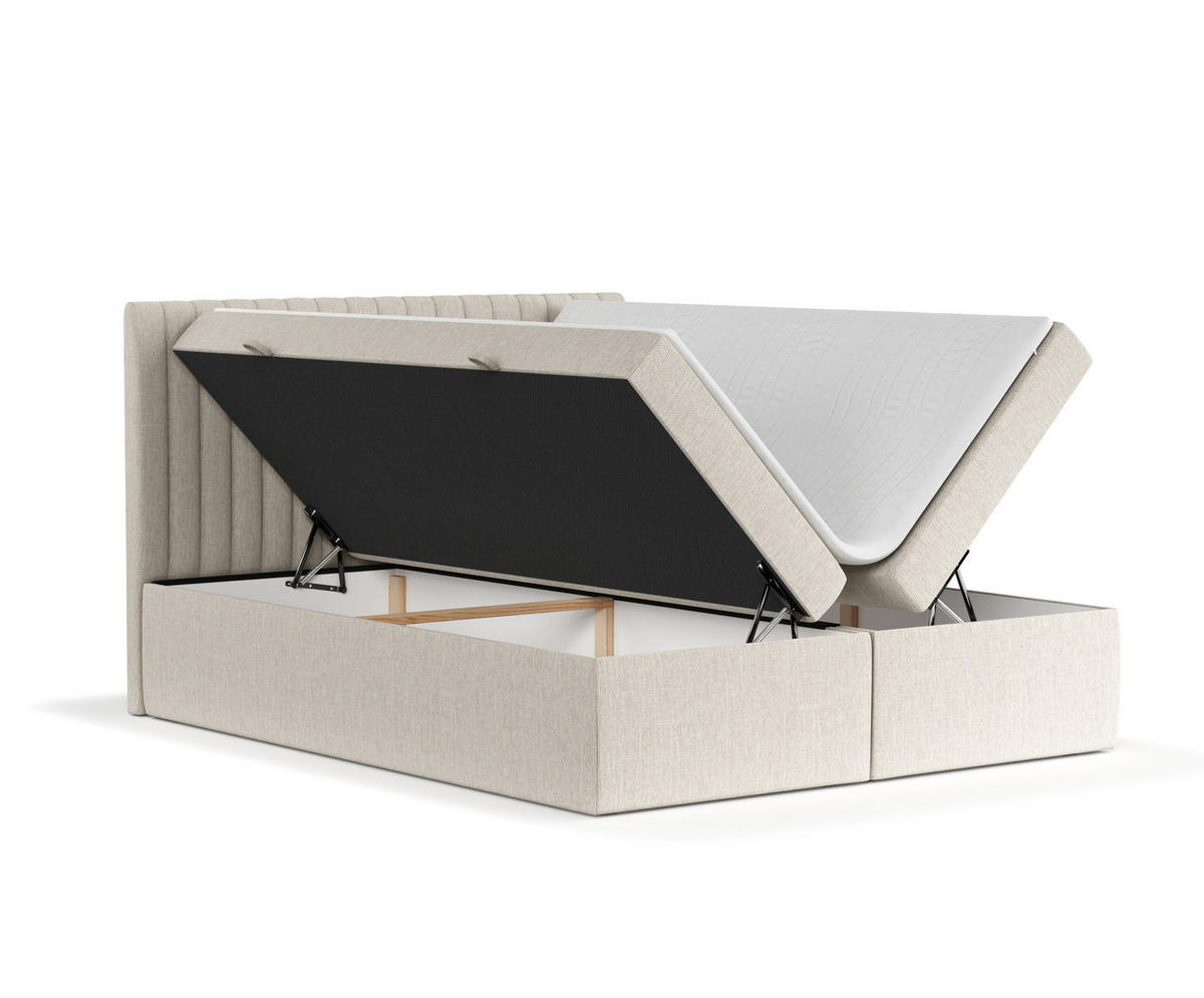 BOXBETT Spencer Beige 140/200 cm mit Matratze und Topper - Beige/Schwarz, Holz/Holzwerkstoff (140/200cm) - Maison de Reve