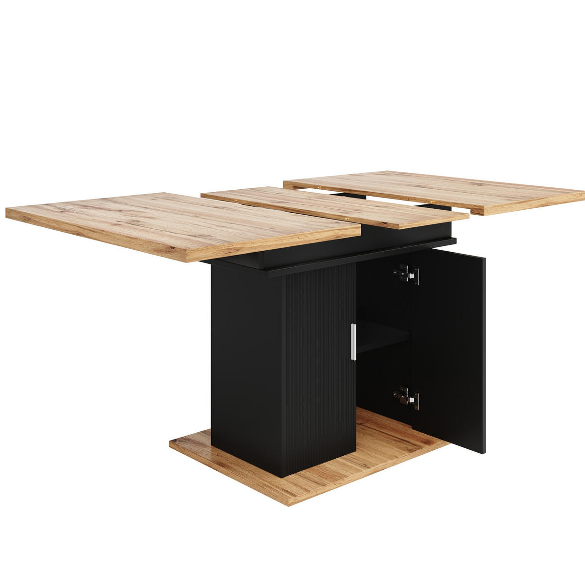 JÍDELNÍ stůl 110-140/70/76 cm černý z MDF rozkládací s úložným prostorem - černá, kompozitní dřevo (140/70/76cm) - OKWISH