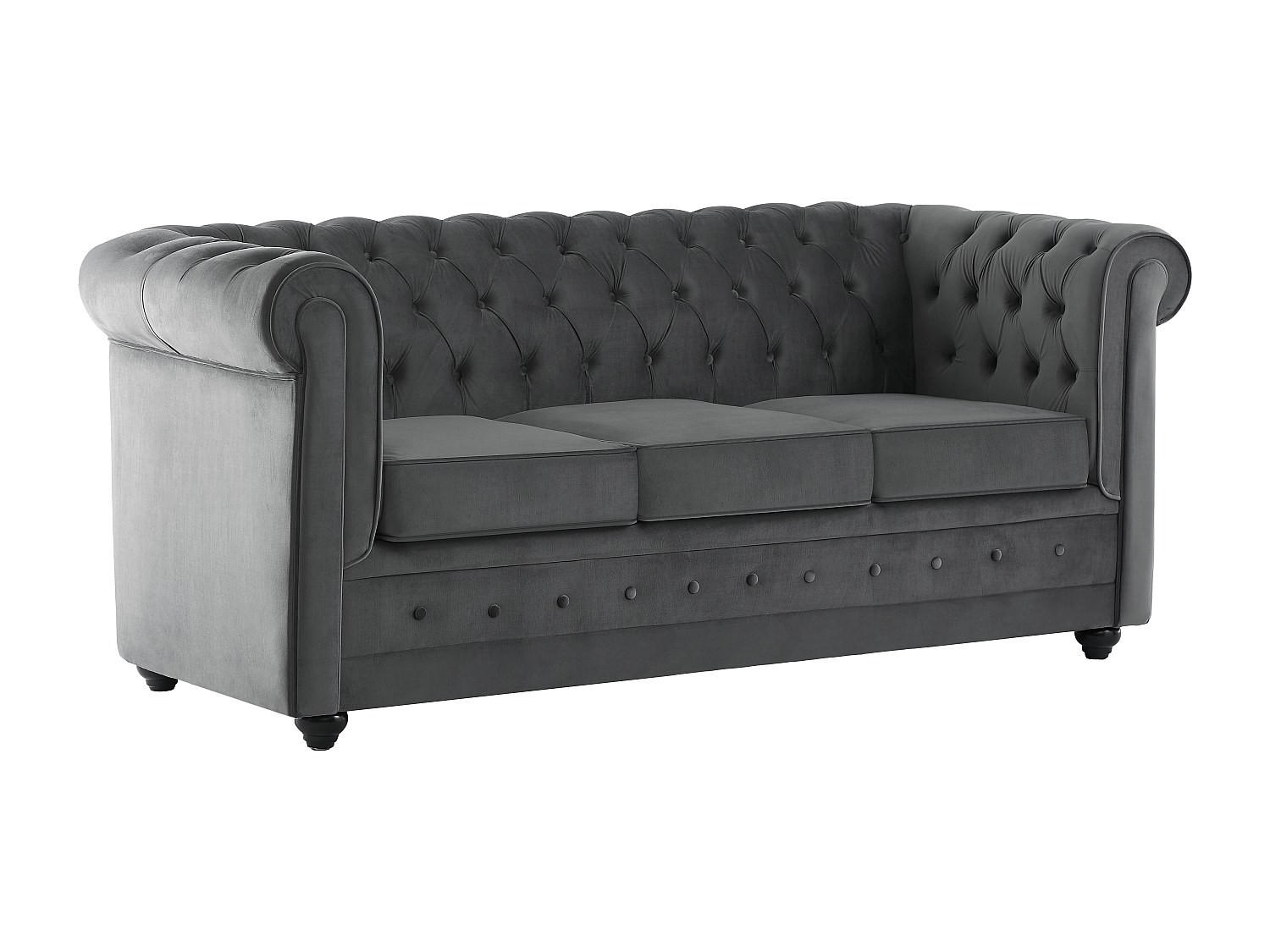 SOFA mit Schlaffunktion 3-Sitzer - Samt - Anthrazitgrau - CHESTERFIELD - Anthrazit, Textil (204/85/89cm) - Vente-Unique