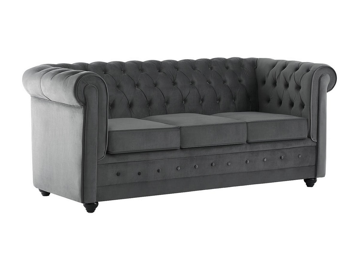 SOFA mit Schlaffunktion 3-Sitzer - Samt - Anthrazitgrau - CHESTERFIELD - Anthrazit, Textil (204/85/89cm) - Vente-Unique