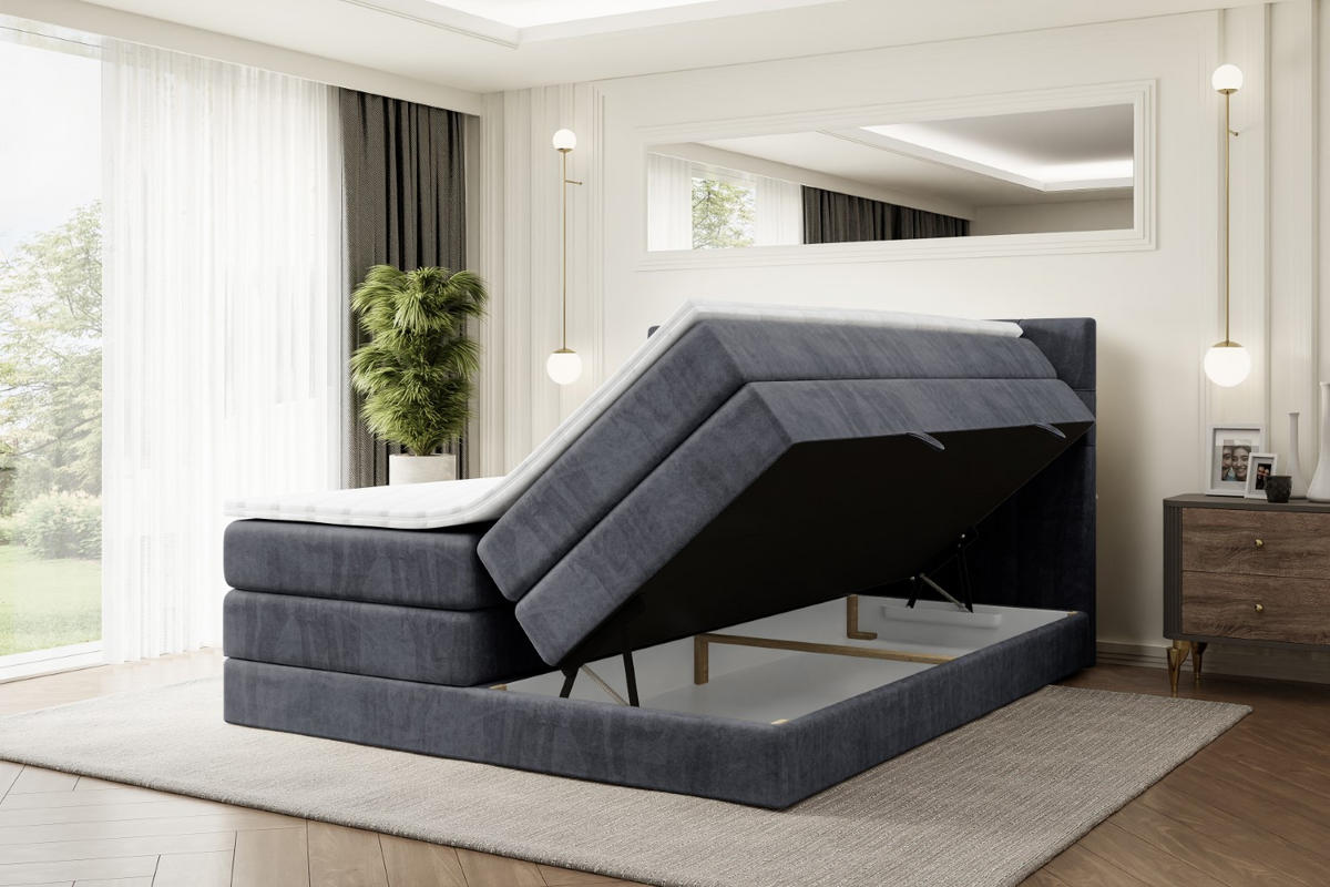 BOXSPRINGBETT BERO KING - 180x200 - H3/H4 - Dunkelgrau - Dunkelgrau, Holzwerkstoff (180/200cm) - ALTDECOR