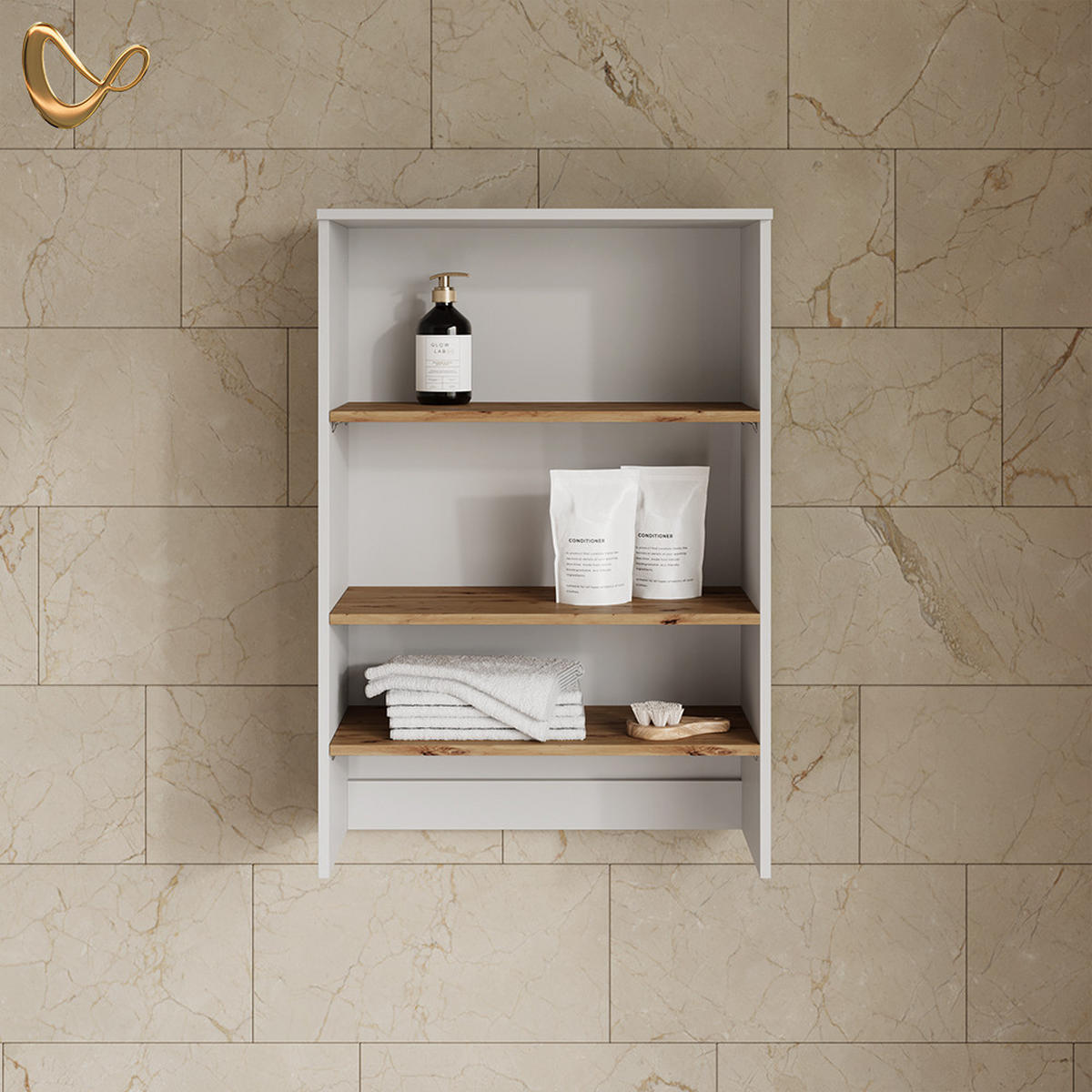 BADSCHRANK Paolina Weiß/Artisan 68 x 100.4 cm mit offenen Regalen - Weiß/Eiche Artisan, Holzwerkstoff (68/100.4/29cm) - Livinity®