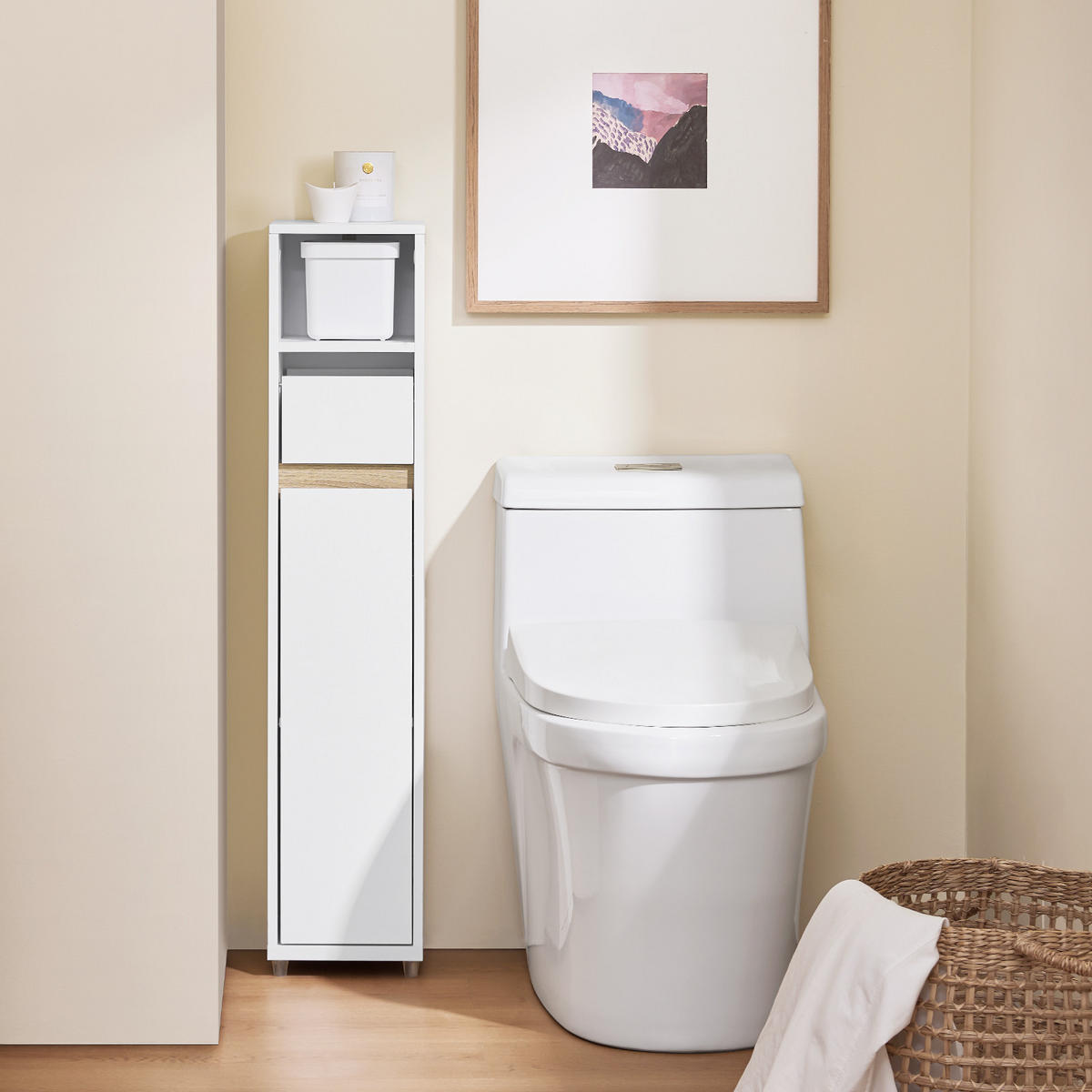 TOILETTENSCHRANK Weiß, 20x96x20cm - Weiß, Holzwerkstoff (20/96/20cm) - SoBuy