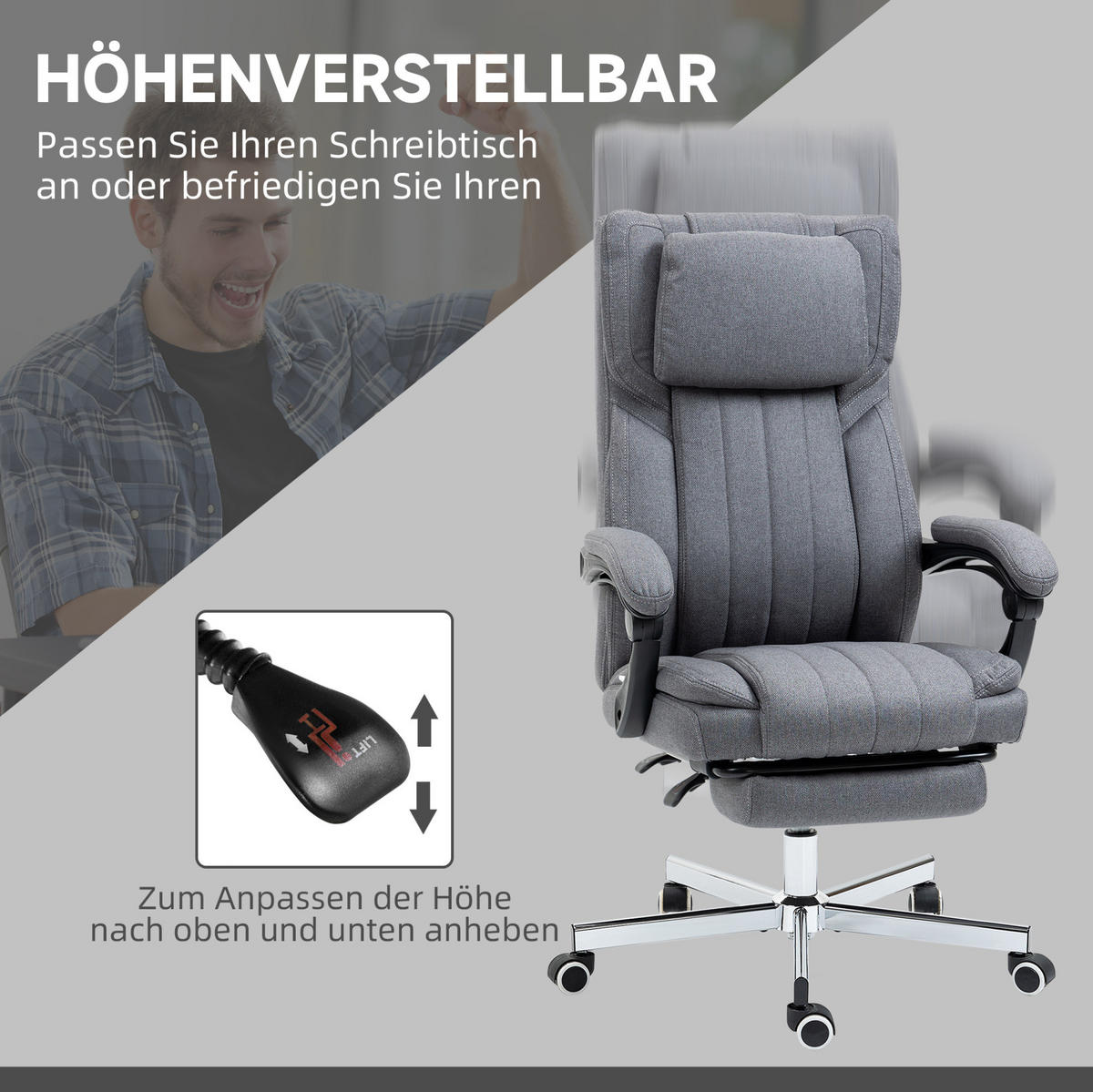 CHEFSESSEL 65/105-113/61 cm Grau aus Polyester mit Vibrationsmassage - Grau, Kunststoff (61/113/65cm) - OKMYHOME