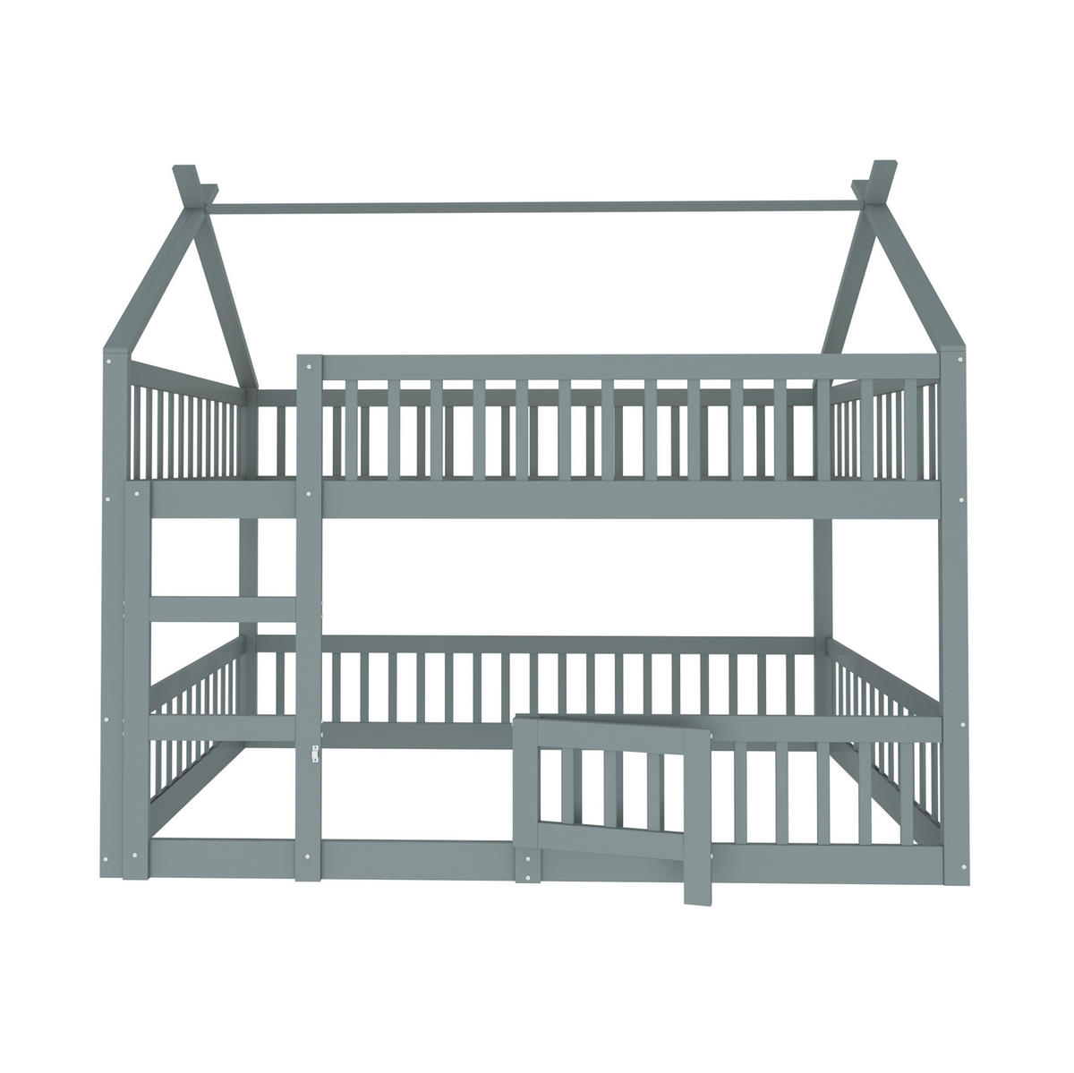 ETAGENBETT 140/200 cm in Grau mit Treppe und Tür - Grau, Holz (140/200cm) - OKMYHOME