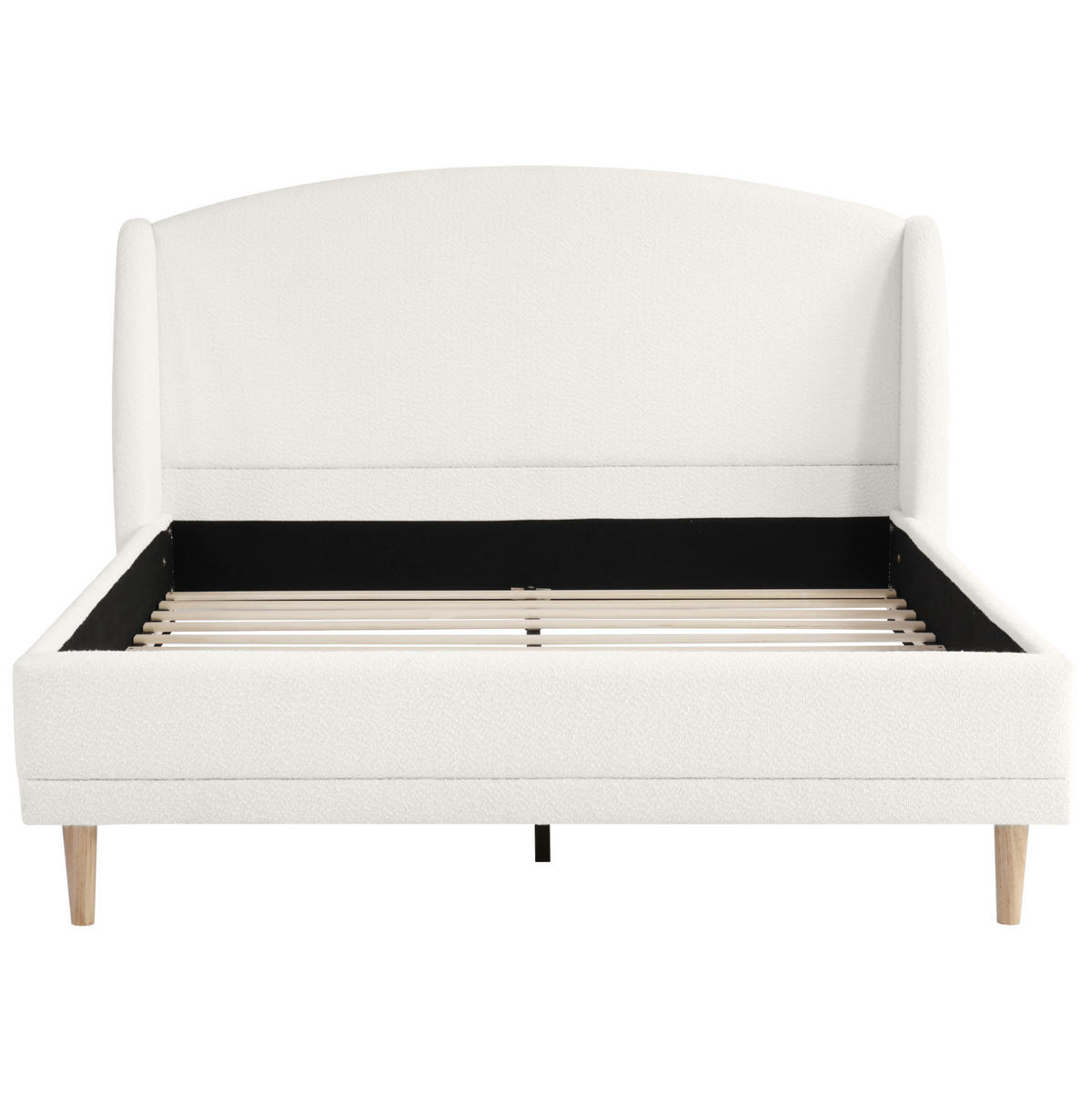 BETT mit Wingback-Kopfteil 140x190 cm Bouclé Weiß - Weiß, Holz (140/190cm) - Meubliv