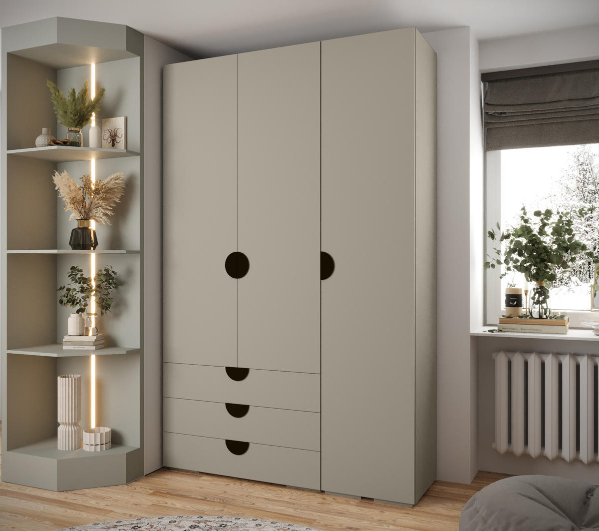 GARDEROBEN-SET 236,7/150/47 - Kaschmir/Schwarz, Holz/Kunststoff (150/236.7/47cm) - Abiks Möbel