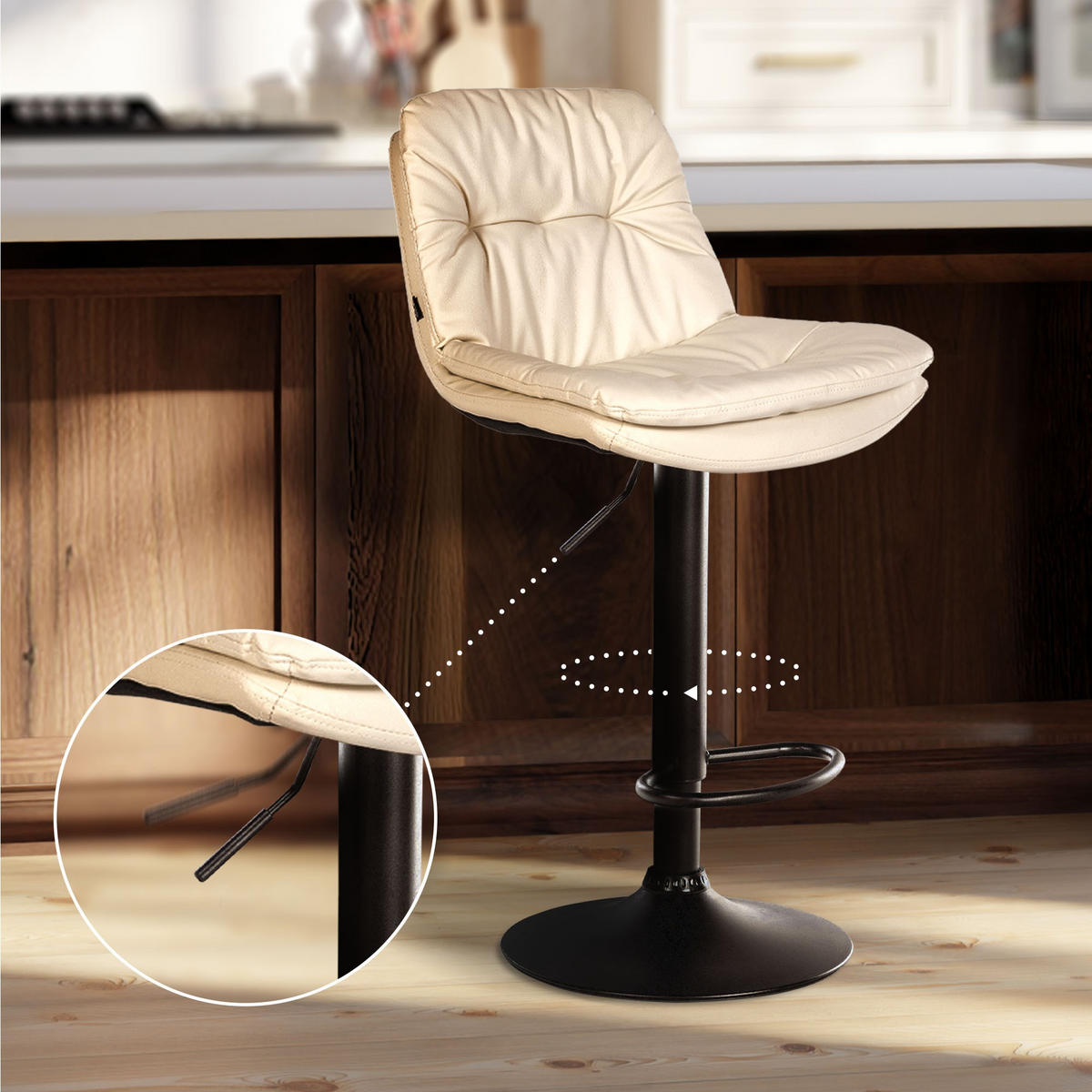 BARHOCKER Lederlook creme - Creme/Schwarz, Textil (46/92/54cm) - CLP