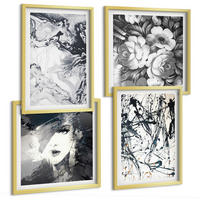 BILDER SET 4er Set - 50x50 cm & 40x60 cm Goldrahmen - Abstrakte schwarz-weiße Muster - Goldfarben, Kunststoff (50/50cm) - TULUP