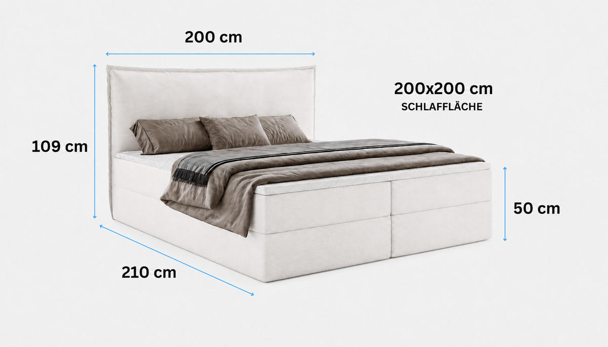 BOXBETT ARENO 200x200 cm Komplett-Set mit Bettkasten, Bonell-Matratze H3 und Topper - Schwarz - Schwarz, Textil (200/200cm) - Luxkor24
