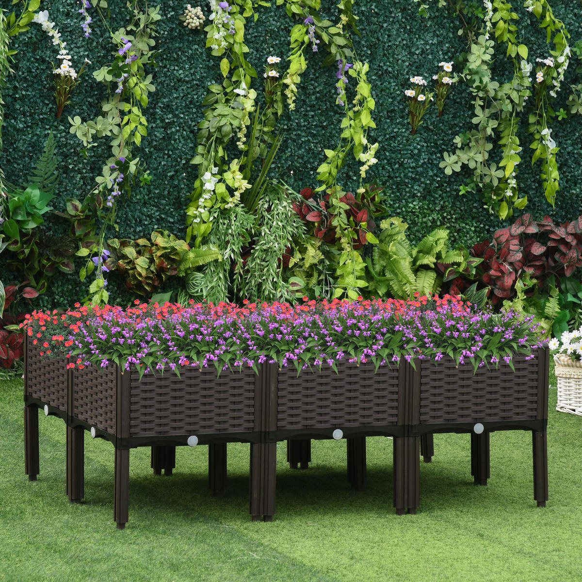 HOCHBEET, 6-tlg. Pflanzkasten mit Abflusslöchern, Rattan-Look, Blumenkasten, DIY, Braun, 40 x 40 x 44 cm - Braun, Kunststoff (40/44/40cm) - Outsunny