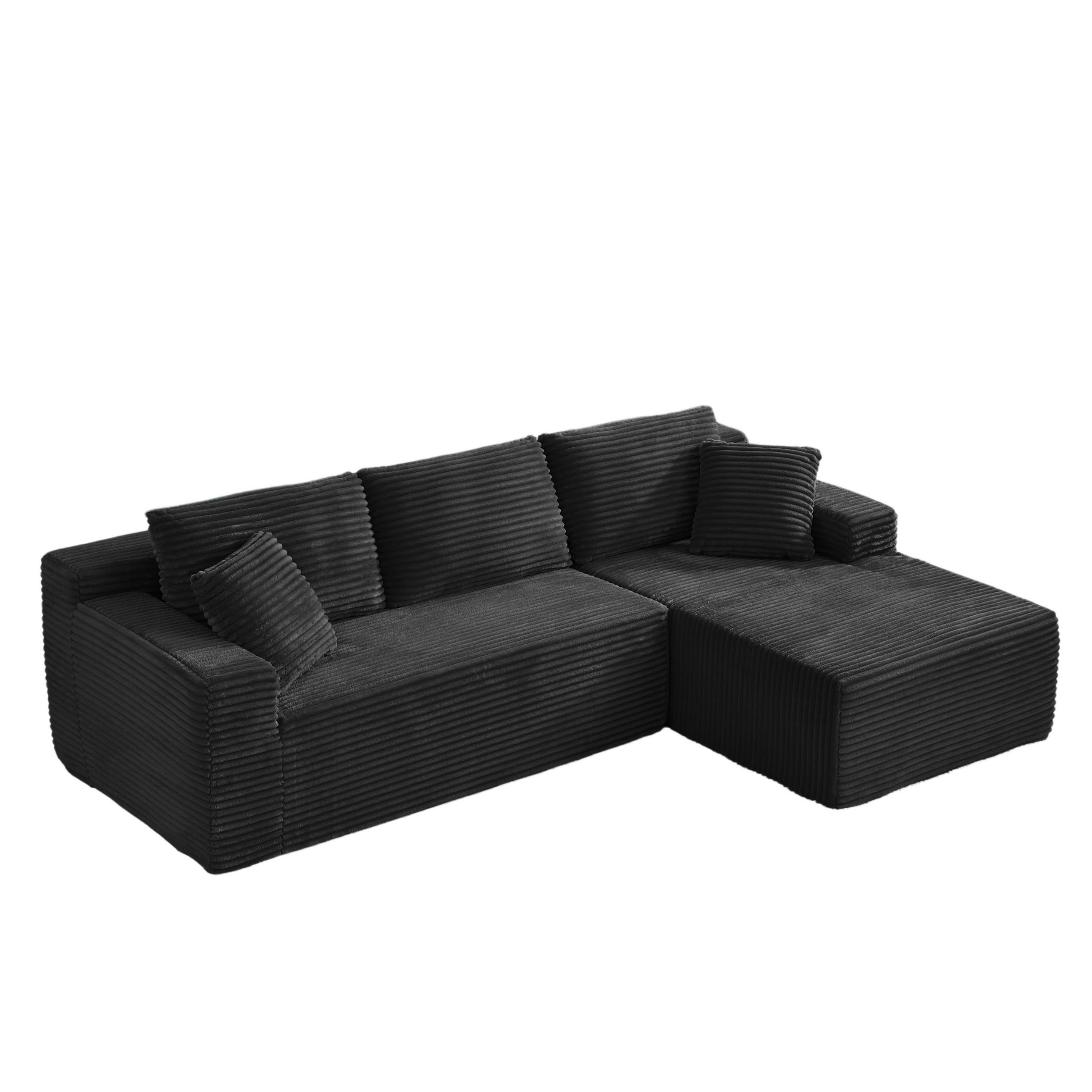 ECKSOFA DE-34926 L-Form mit Chaise rechts Schwarz - Schwarz, Textil (163/252.5cm) - ComfortXL