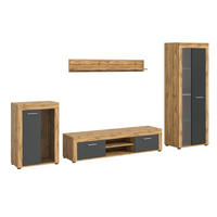 WOHNWAND Milo 4 tlg. (B/H/T: ca. 310/169/40 cm) in Wotan Eiche /grau - Eiche Wotan, Holzwerkstoff (310/169/40cm)