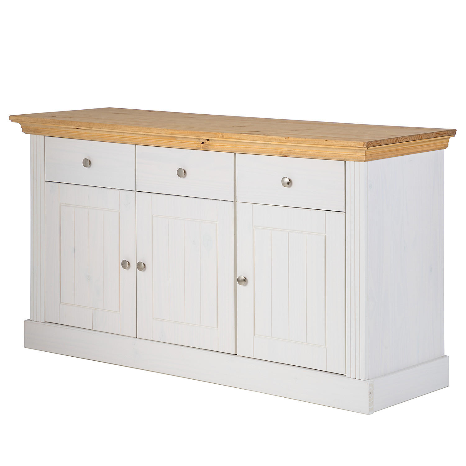 MASSIVES SIDEBOARD - Kiefer Weiß / Kiefer - Silberfarben/Weiß, Holz/Metall (145/78/47cm) - home24