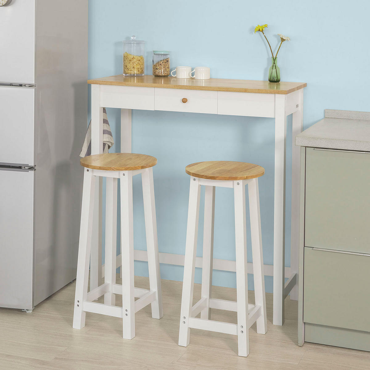 BARTISCH + 2 x BARHOCKER - Weiß, Holz/Holzwerkstoff (95/40/107cm) - SoBuy