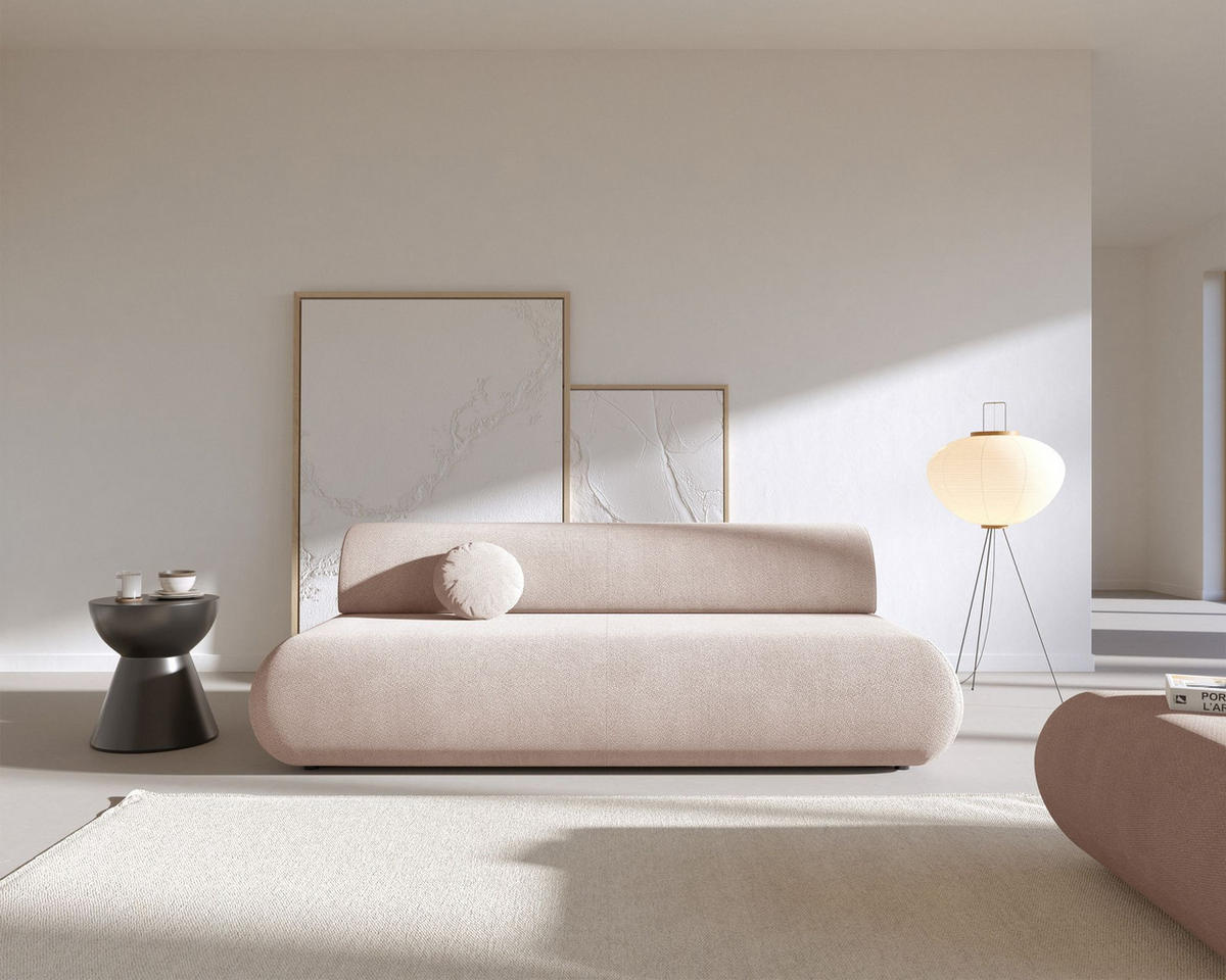 3-SITZER SCHLAFSOFA Hellbeige Chenille - Ecru/Schwarz, Kunststoff/Textil (214/74/100cm) - Selsey